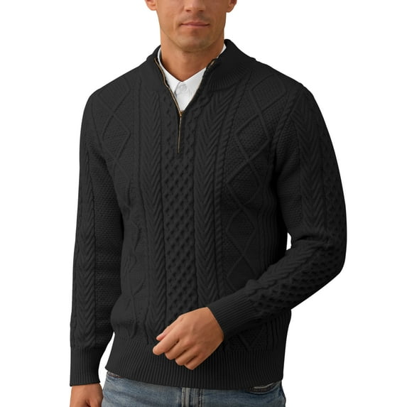 Iceglad Mens Quarter Zip Sweater Cable Knit Stand Collar Pullover Casual Thermal Knitwear