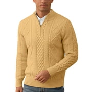ICEGLAD Mens Quarter Zip Sweater Cable Knit Stand Collar Pullover Casual Thermal Knitwear