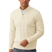 Iceglad Mens Quarter Zip Sweater Cable Knit Stand Collar Pullover Casual Thermal Knitwear