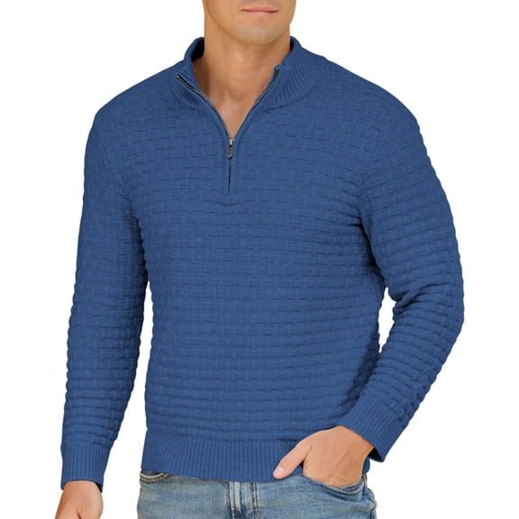 Iceglad Mens Quarter-Zip Sweater Textured-Knit Mock Neck Pullover Business Casual Slim Fit Knit Texture Sweater