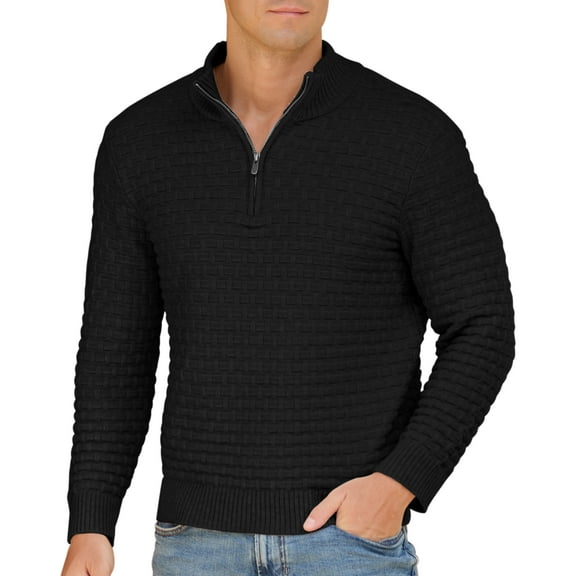 Iceglad Mens Quarter-Zip Sweater Textured-Knit Mock Neck Pullover Business Casual Slim Fit Knit Texture Sweater