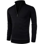 Iceglad Mens Slim Fit Zip Up Mock Neck Polo Sweater Casual Long Sleeve Sweater and Pullover Sweaters with Ribbing Edge