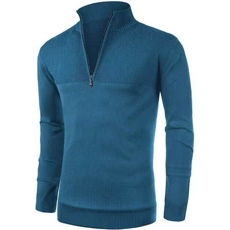 Iceglad Mens Slim Fit Zip Up Mock Neck Polo Sweater Casual Long Sleeve Sweater and Pullover Sweaters with Ribbing Edge