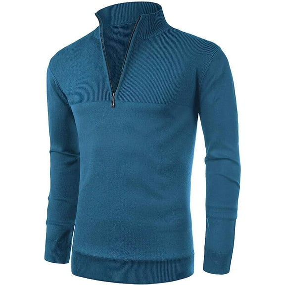 Iceglad Mens Slim Fit Zip Up Mock Neck Polo Sweater Casual Long Sleeve Sweater and Pullover Sweaters with Ribbing Edge