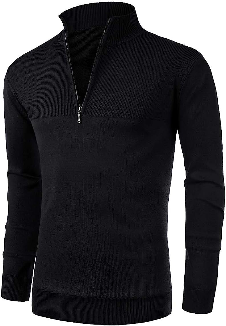Iceglad Mens Slim Fit Zip Up Mock Neck Polo Sweater Casual Long Sleeve ...