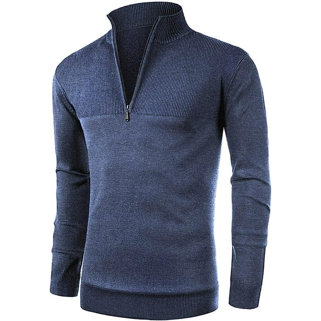 Iceglad Mens Slim Fit Zip Up Mock Neck Polo Sweater Casual Long Sleeve ...