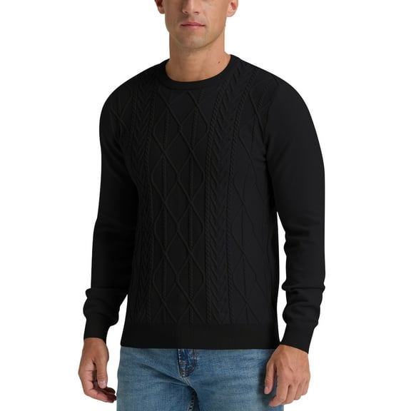 Iceglad Mens Sweater Crewneck Cable Knit Pullover Sweater Casual Twist Textured Sweaters