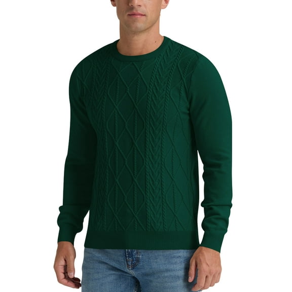 Iceglad Mens Sweater Crewneck Cable Knit Pullover Sweater Casual Twist Textured Sweaters