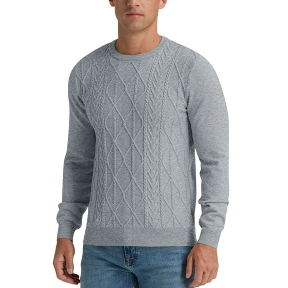 Iceglad Mens Sweater Crewneck Cable Knit Pullover Sweater Casual Twist Textured Sweaters