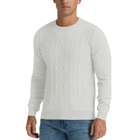 Iceglad Mens Sweater Crewneck Cable Knit Pullover Sweater Casual Twist Textured Sweaters
