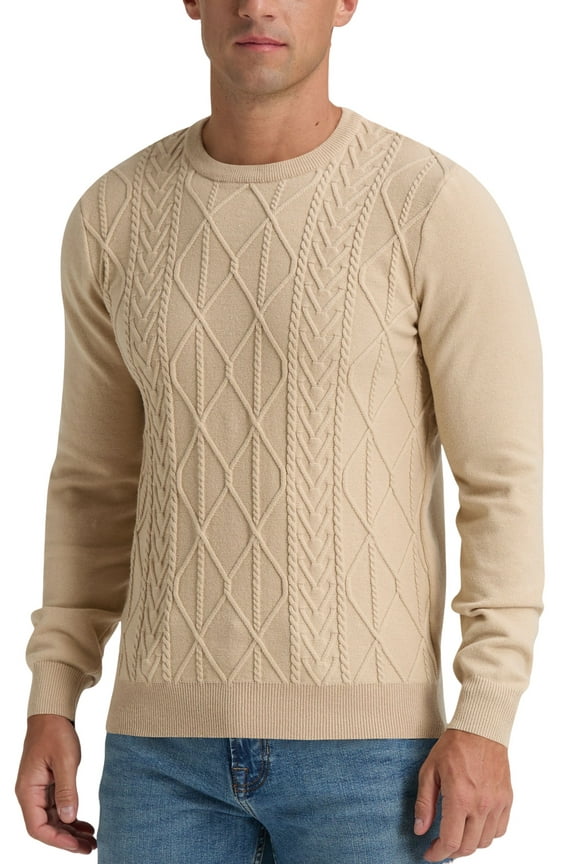 Mens Sweater Crewneck Cable Knit Pullover Sweater Casual Twist Textured Sweaters