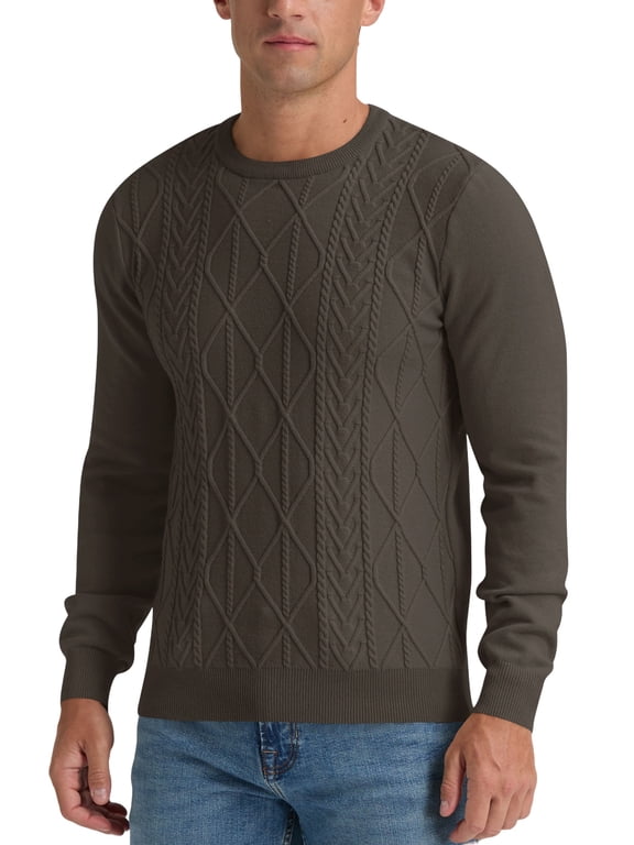 Mens Sweater Crewneck Cable Knit Pullover Sweater Casual Twist Textured Sweaters