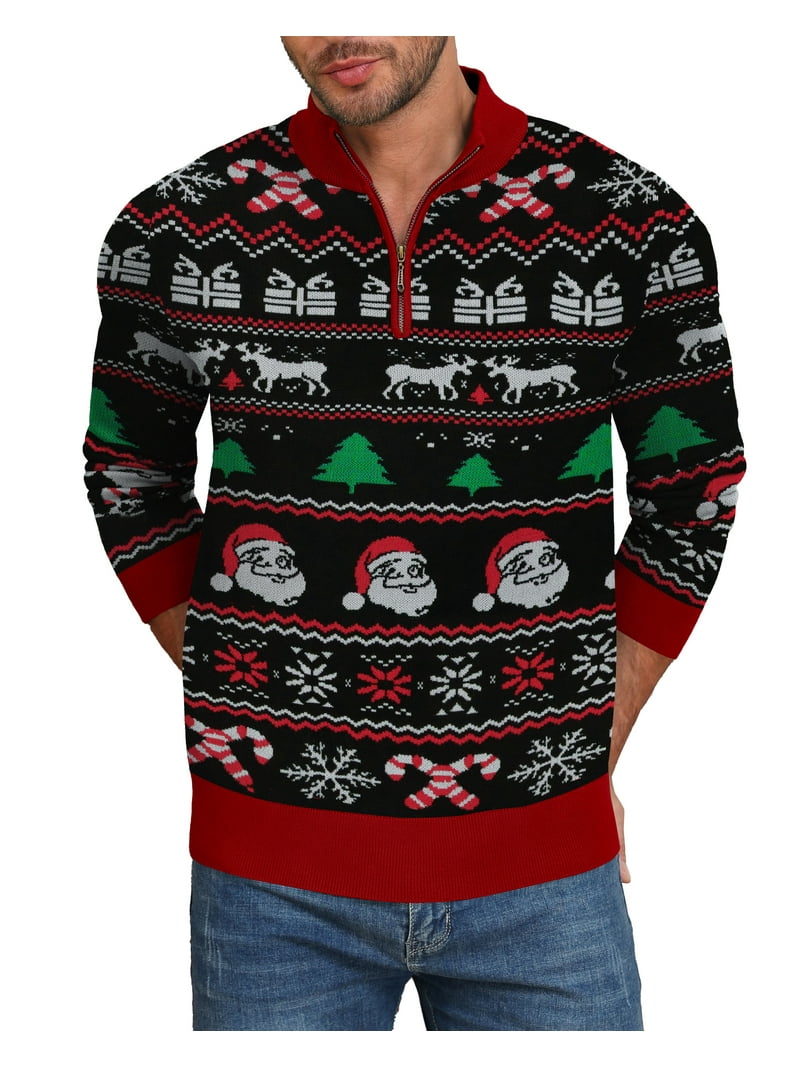 Iceglad Mens Ugly Christmas Sweater Quarter Zip Sweaters Reindeer Snowflake  Turtleneck Long Sleeve Knitted Pullove - Walmart.com