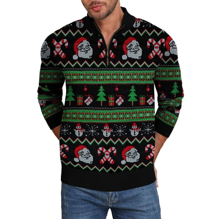 Iceglad Mens Ugly Christmas Sweater Quarter Zip Sweaters Reindeer Snowflake Turtleneck Long Sleeve Knitted Pullove