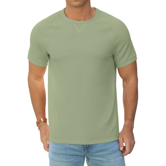 Iceglad Mens Waffle Crew Neck Shirts Slim Fit Short Sleeve Casual T-Shirt Army Green XL