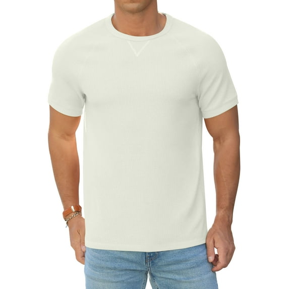 Iceglad Mens Waffle Crew Neck Shirts Slim Fit Short Sleeve Casual T-Shirt Grayish M