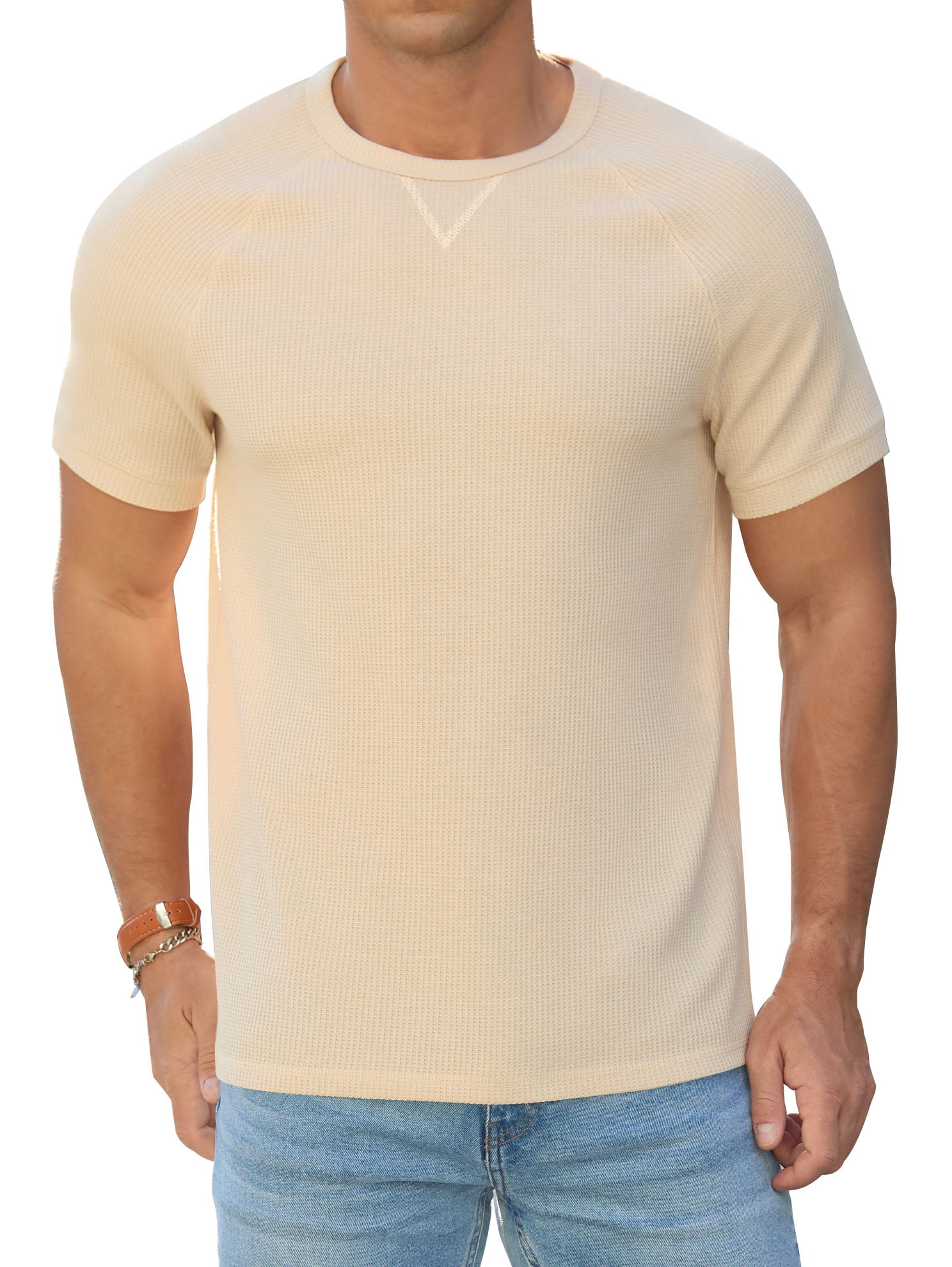 Iceglad Mens Waffle Crew Neck Shirts Slim Fit Short Sleeve Casual T ...