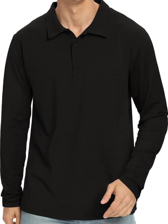 Polo Shirts for Men Long Sleeve Soft Cotton Collared Shirt