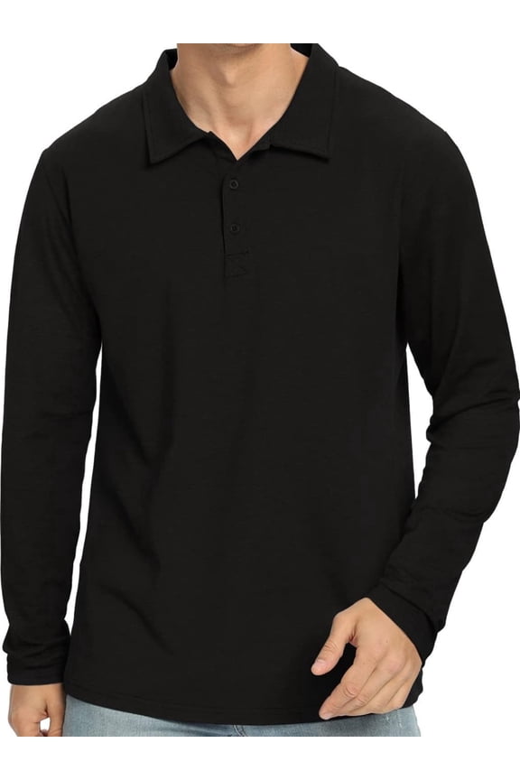 Polo Shirts for Men Long Sleeve Soft Cotton Collared Shirt