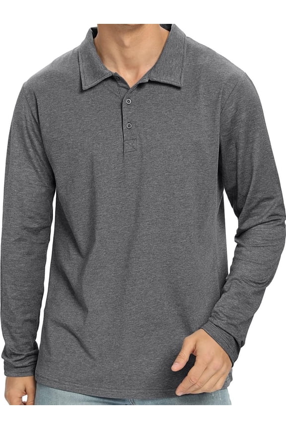 Polo Shirts for Men Long Sleeve Soft Cotton Collared Shirt