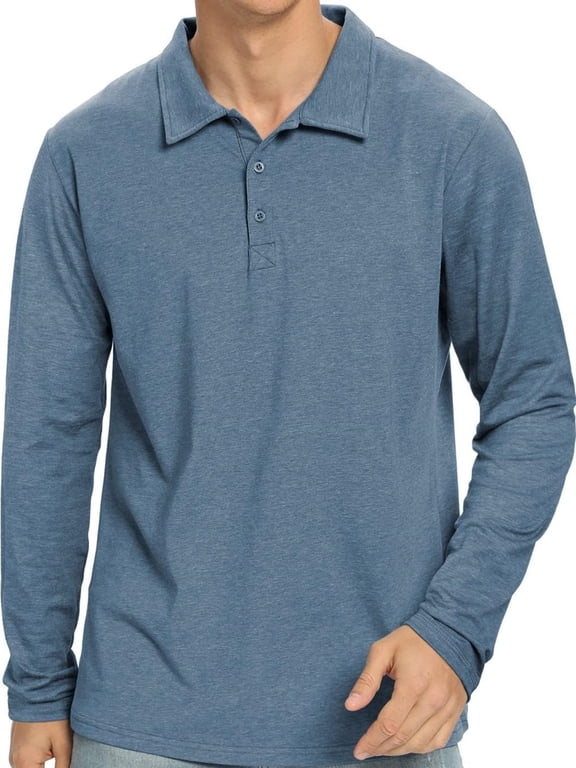 Polo Shirts for Men Long Sleeve Soft Cotton Collared Shirt