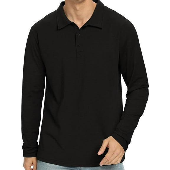 Iceglad Polo Shirts for Men Long Sleeve Soft Cotton Collared Shirt