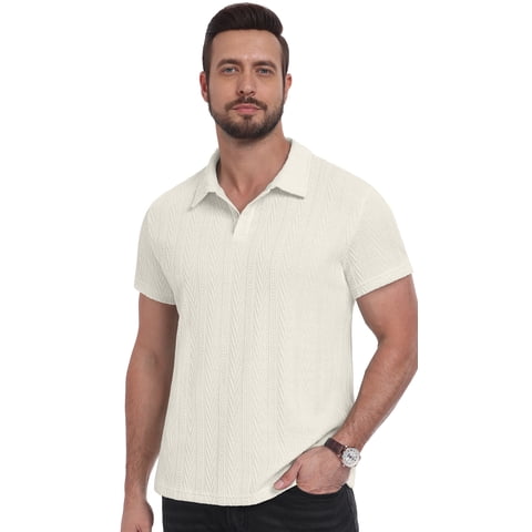 Mens Polo Shirts Short Sleeve Summer Textured Golf Shirt Lightweight Stretch Casual Collared Knit Polo Tee Fashion Pullover Tops