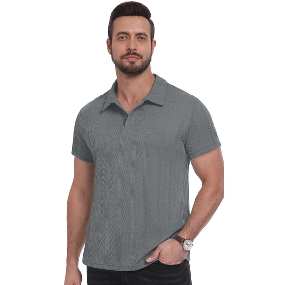 Iceglad Mens Polo Shirts Short Sleeve Summer Textured Golf Shirt Lightweight Stretch Casual Collared Knit Polo Tee Fashion Pullover Tops