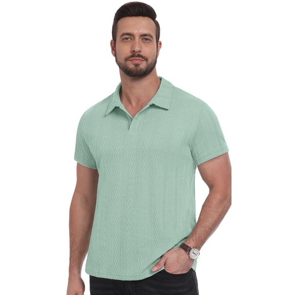 Iceglad Mens Polo Shirts Short Sleeve Summer Textured Golf Shirt Lightweight Stretch Casual Collared Knit Polo Tee Fashion Pullover Tops