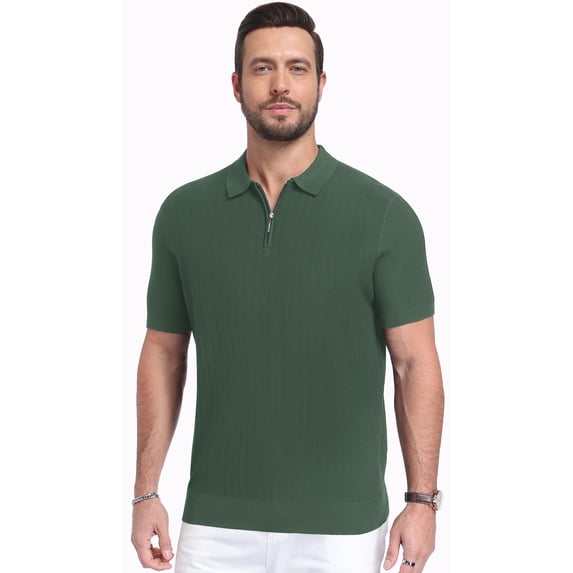 Iceglad Mens Knit Polo Shirt Short Sleeve Lightweight Viscose Polo Sweater Casual Ribbed Textured Summer Golf Shirt Soft Breathable Fashion Pullover