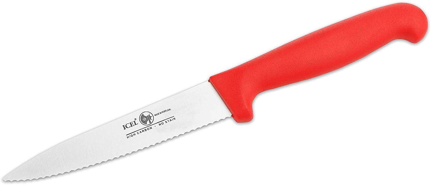 Icel 244306112 Utility Knife with 4-1/2 Inch Serrated-Edge Stainless Steel Blade and Red Plastic Handle