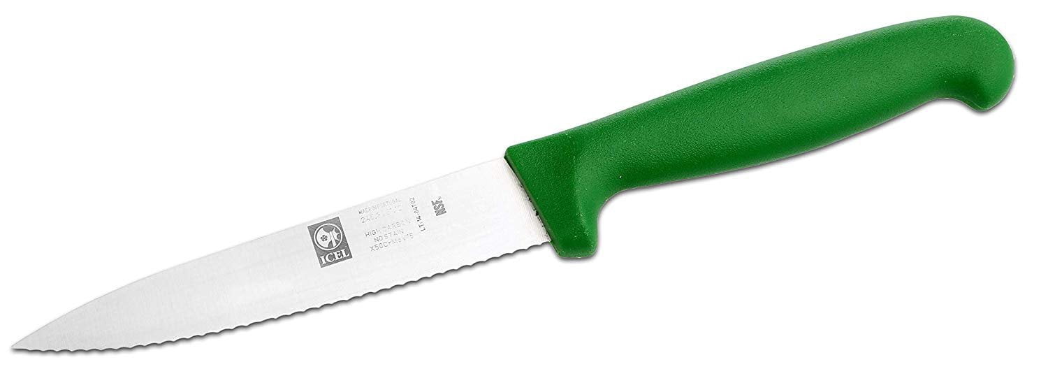 Icel 245306112 Utility Knife with 4-1/2 Inch Serrated-Edge Stainless Steel Blade and Green Plastic Handle