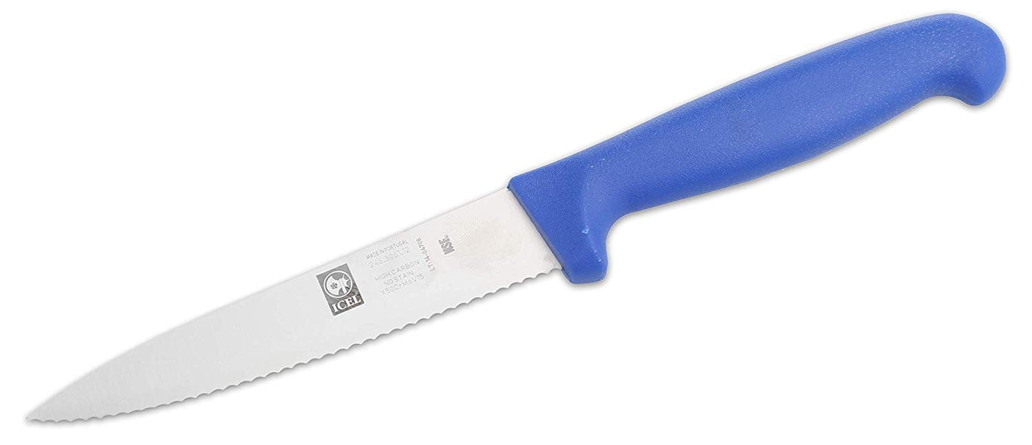 Icel 246306112 Utility Knife with 4-1/2 Inch Serrated-Edge Stainless Steel Blade and Blue Plastic Handle