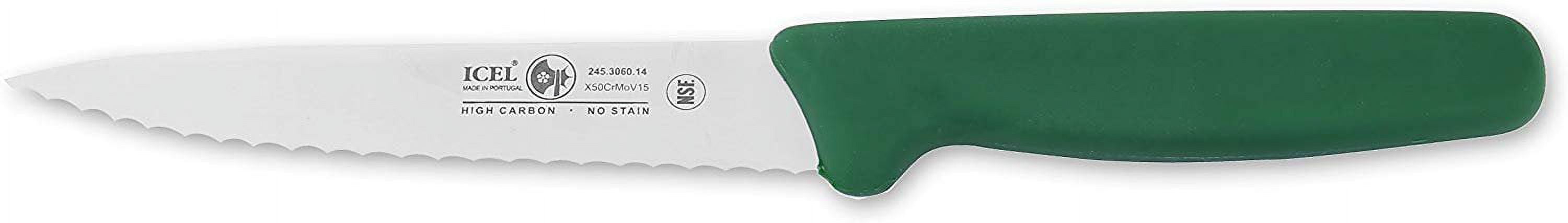Icel Cutlery 5 1/2-inch Stiff Wide Blade Boning Knife, Extra Wide Serrated Blade, Green Handle