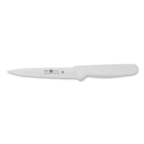 Icel Cutlery 5 1/2-inch Stiff Wide Blade Boning Knife, Extra Wide Serrated Blade, White Handle.
