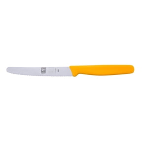 Icel Steak Knife, 4-1/4" Wavy-Edge Blade, Yellow Plastic Handle