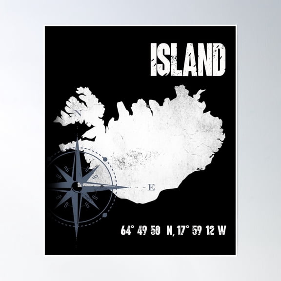Iceland Baltic Sea Island Coordinates Map Vacation Poster Wall Art, Modern Wall Decor, 12x18 UNFRAMED