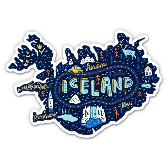Iceland Cute Blue Design Travel - 3" Vinyl Sticker - For Car Laptop Water Bottle Phone - Waterproof Decal