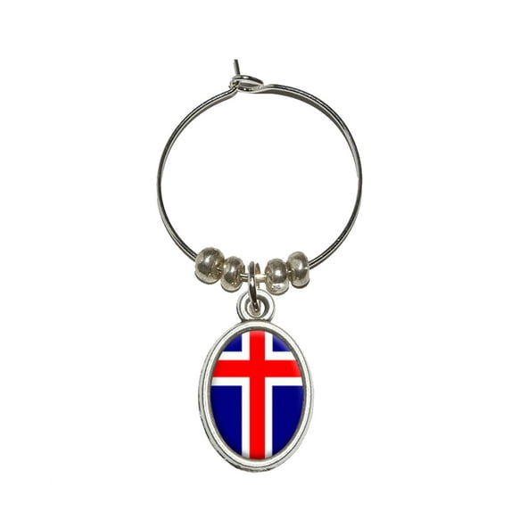 Iceland Flag Oval Wine Glass Charm