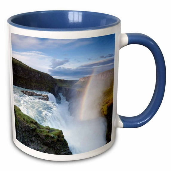 3drose, Iceland, Hvita River, Gullfoss Waterfall, Rainbow - Eu14 Pso0008 - Paul Souders, 15oz Two-tone Blue Mug