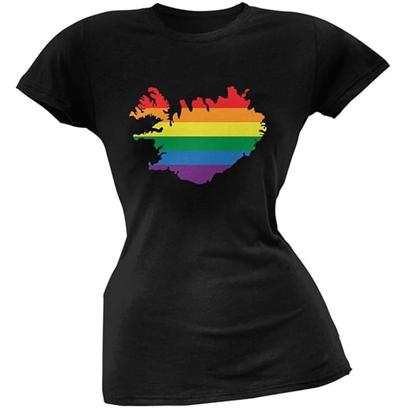 Old Glory Iceland LGBT Lesbian Pride Rainbow Black Juniors Soft T-Shirt