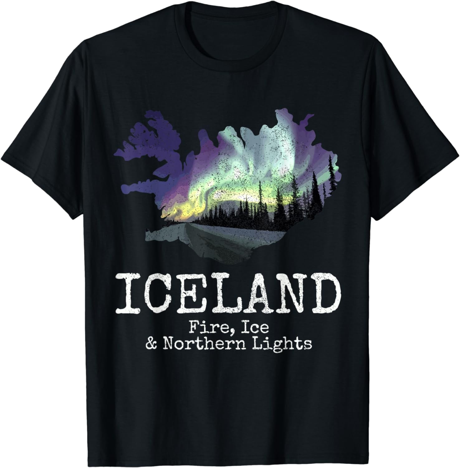 Iceland Map Fire Ice Northern Light Icelandic Souvenir T-Shirt ...