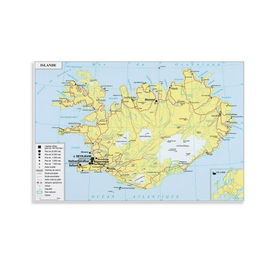 Iceland Map Posters Canvas Wall Art Poster Decorative Bedroom Modern Home Print Picture Artworks Posters 08x12inch(20x30cm)