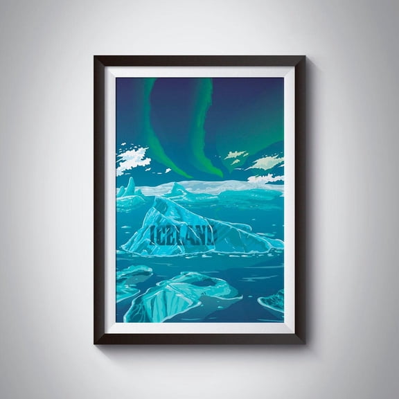 Iceland Northern Lights Aurora Borealis Jokulsarlon Decor, Unframed Canvas 8x10in