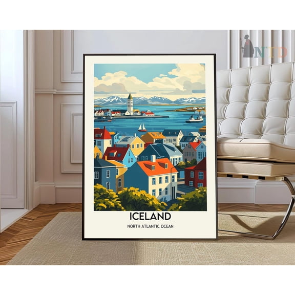 Iceland Reykjavik Travel Poster Wall Art UNFRAMED PAPER POSTER, Home Decor
