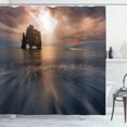 thumbnail image 1 of Iceland Shower Curtain, Hvitserkur Rock Formation on the Northern Coast, Fabric Bathroom Set with Hooks, 69W X 84L Inches Extra Long, Brown Slate Blue, by Ambesonne, 1 of 3