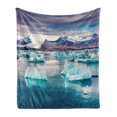 thumbnail image 1 of Iceland Soft Flannel Fleece Blanket, Floating Blue Icebergs in Jokulsarlon Glacial Lagoon Colorful Sunset in Vatnajokull, Cozy Plush for Indoor and Outdoor Use, 60" x 80", Multicolor, by Ambesonne, 1 of 6