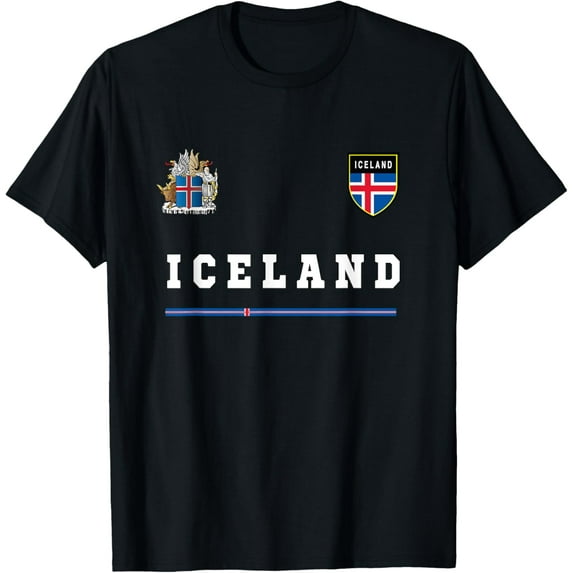 Iceland Sport/Soccer Jersey Tee Flag Football T-ShirtMen and women, Black T-shirt, size: Extra large S-4XL