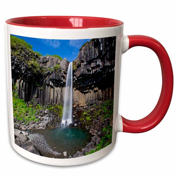 3drose, Iceland, Svartifoss Waterfall Basaltic Columns - Eu14 Rbe0255 - Ralph H. Bendjebar, 11oz Two-tone Red Mug
