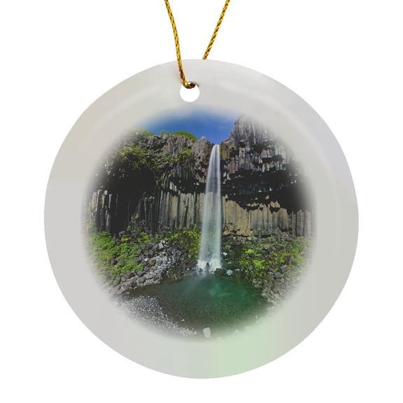 3drose, Iceland, Svartifoss Waterfall Basaltic Columns - Eu14 Rbe0255 - Ralph H. Bendjebar, Circle Porcelain Ornament
